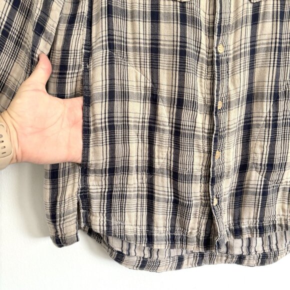 Free People x CP Shades Blue Cream Plaid Long Sleeve Button Down Tunic XS Shirt - Picture 4 of 10